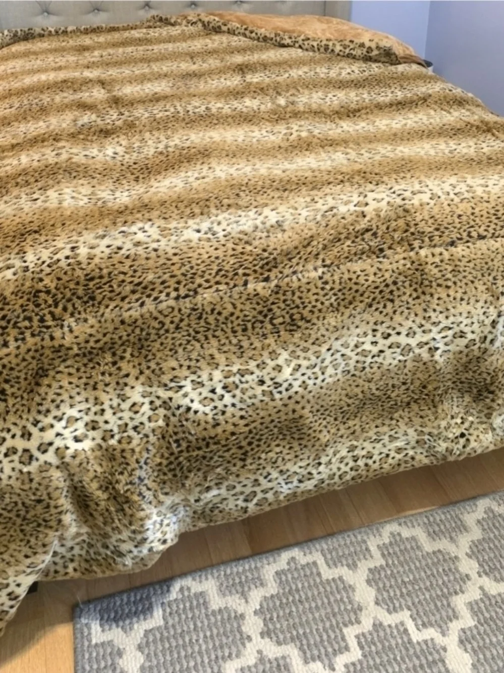 Macy's Leopard Print Faux Fur Duvet Cover in Tan and Black